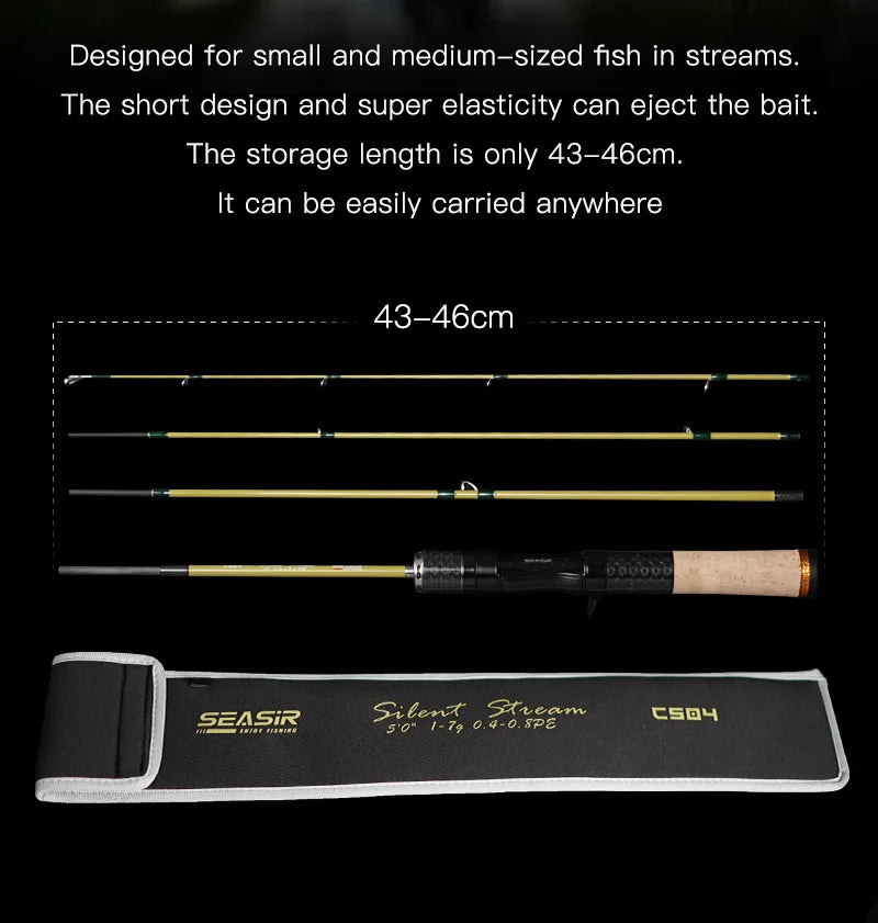 Seasir Silent Stream Spining Baitcasting Fishing Rod Carbon Fiber UL Power 1.53/1.65M Spinning Casting Lure Rods 4 Sections