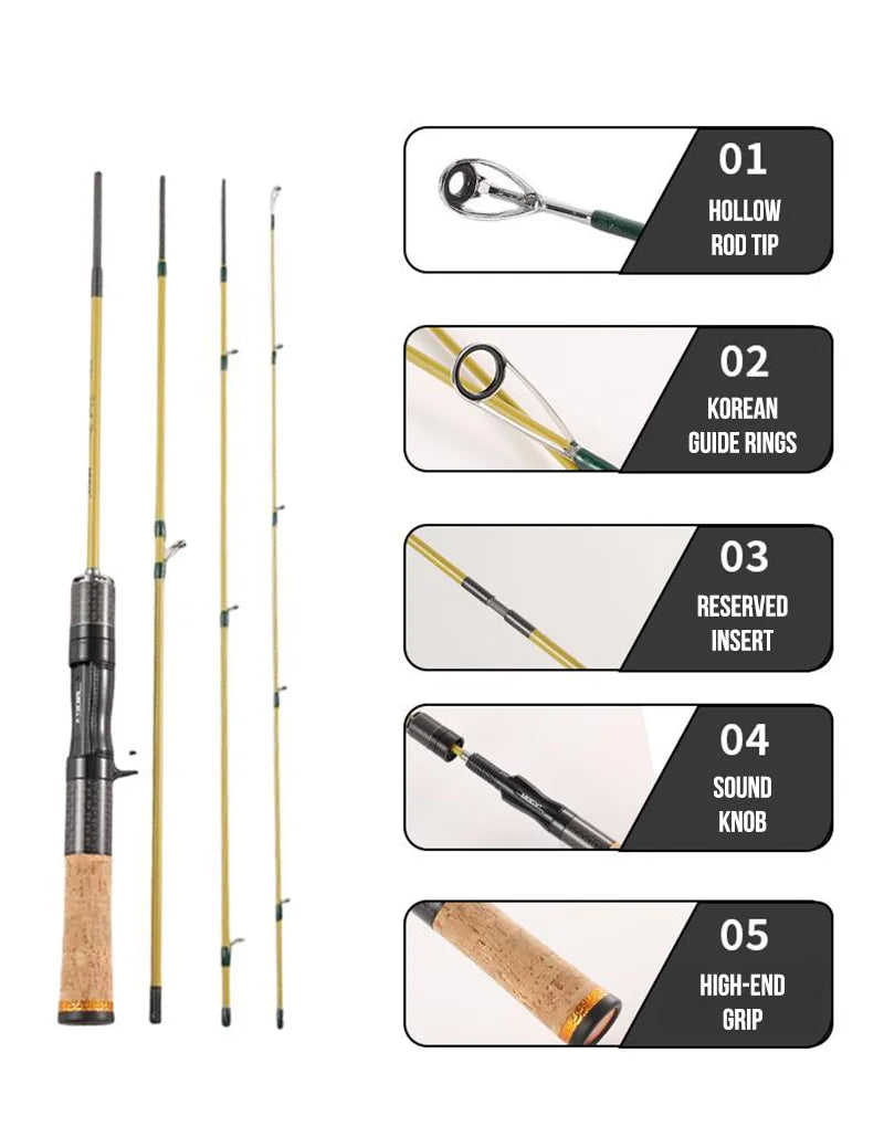 Seasir Silent Stream Spining Baitcasting Fishing Rod Carbon Fiber UL Power 1.53/1.65M Spinning Casting Lure Rods 4 Sections